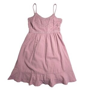 Women Purple Cotton Lace Trim Spaghetti Strap Ruffle Hem Sundress Small Fairy